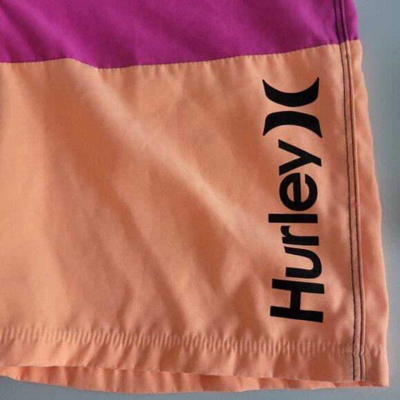 Hurley Boys' Multi-Color Swim Trunks Size 16/28 Bright Pink Orange Drawstring - Picture 5 of 15